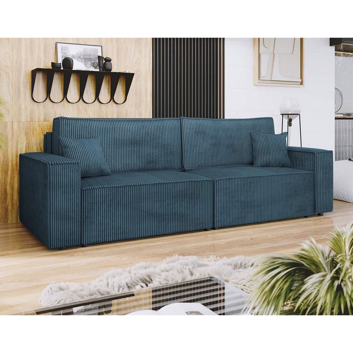 BEST MOBILIER Cezanne - canapé droit 3 places convertible avec coffre en velours côtelé