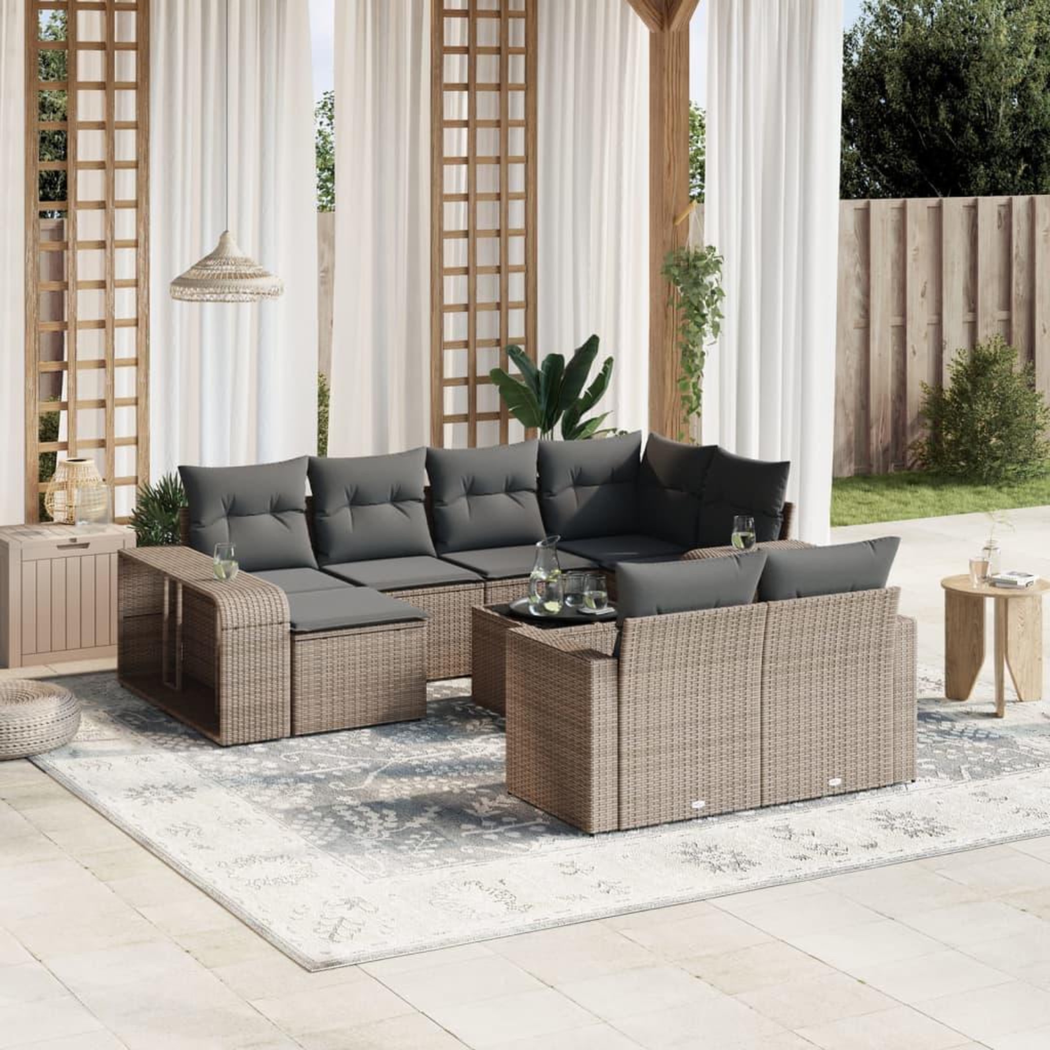 VIDAXL Salon de jardin 11 pcs avec coussins gris resine tressee