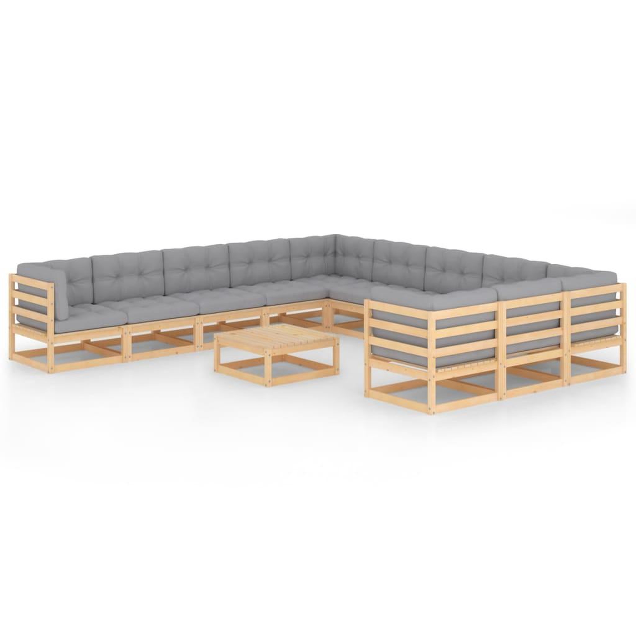 Voir la diapositive 1 : VIDAXL Salon de jardin 12 pcs avec coussins Bois de pin massif