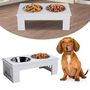 Voir la diapositive 4 : PAWHUT Gamelle double chien chat Porte-gamelles surélevé dim. 44L x 24l x 15H cm 2 gamelles acier inox. incluses MDF