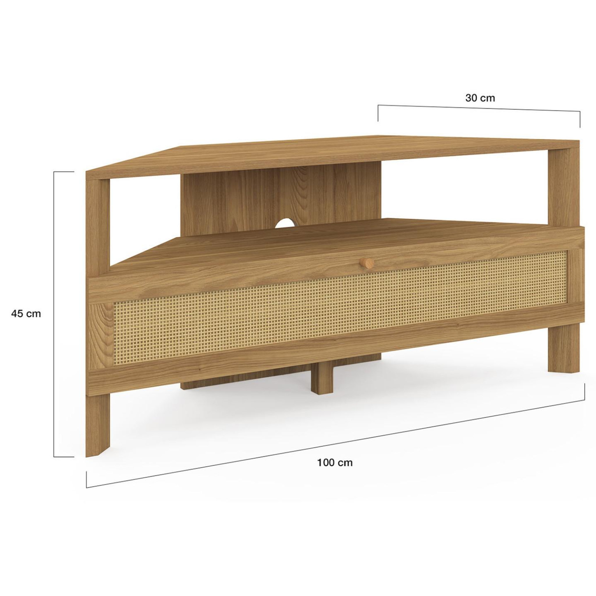 Voir la diapositive 5 : ID MARKET Meuble tv 100 cm d'angle hanae 1 porte effet naturel cannage