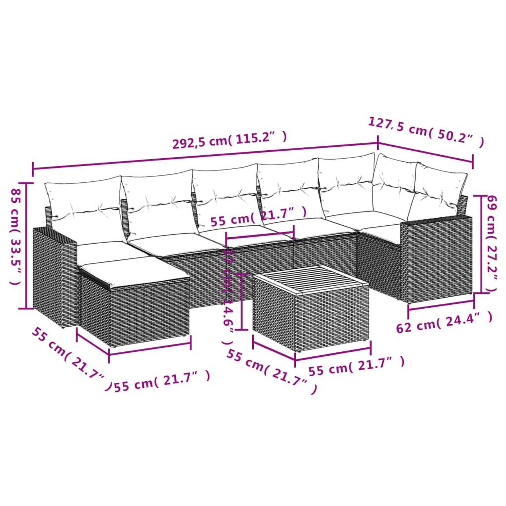 Voir la diapositive 4 : VIDAXL Salon de jardin 8 pcs avec coussins gris resine tressee
