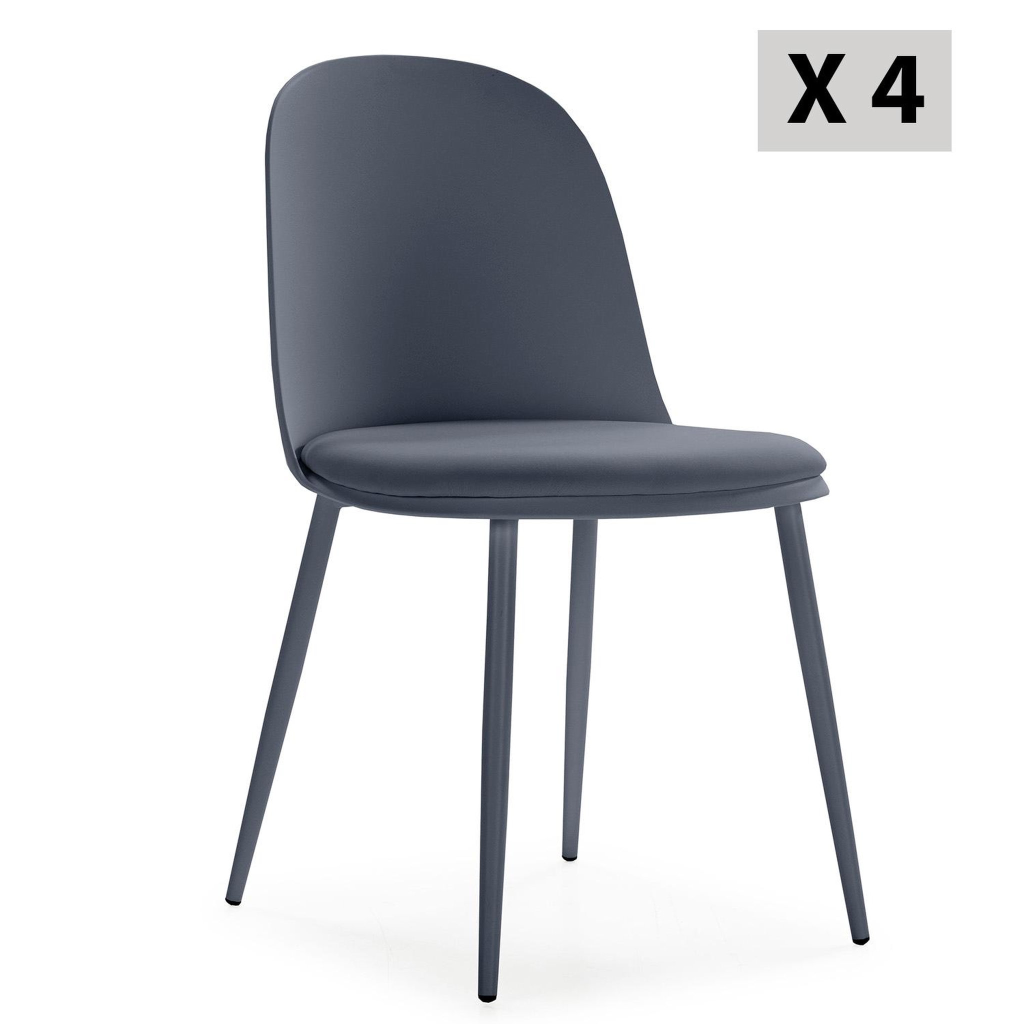 Voir la diapositive 1 : VS VENTA-STOCK Lot de 4 chaises Kana bleus, pieds en métal et assise rembourrée