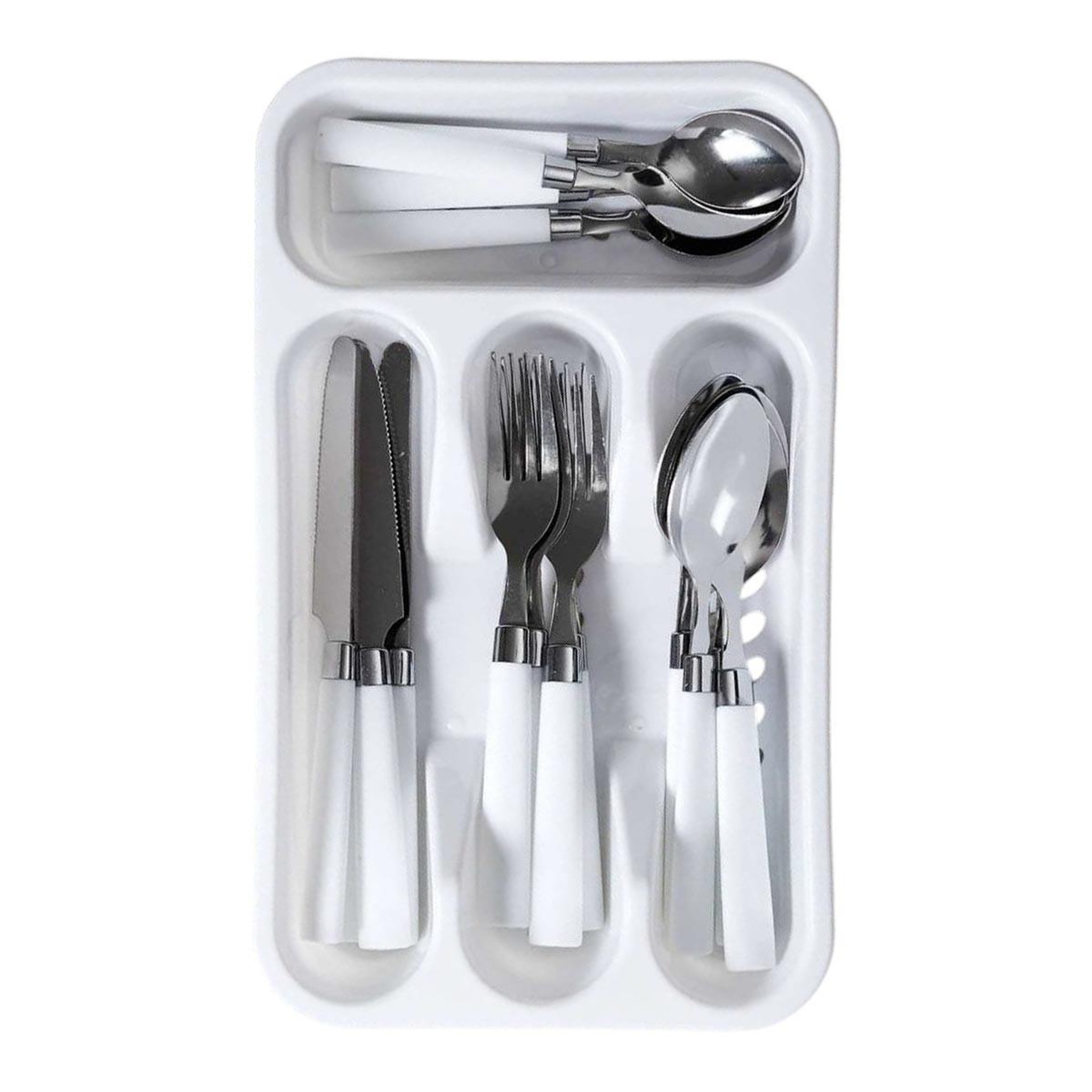 The Home Deco Factory Ménagère 16 Pièces & Range-Couverts  Campus  32cm Blanc