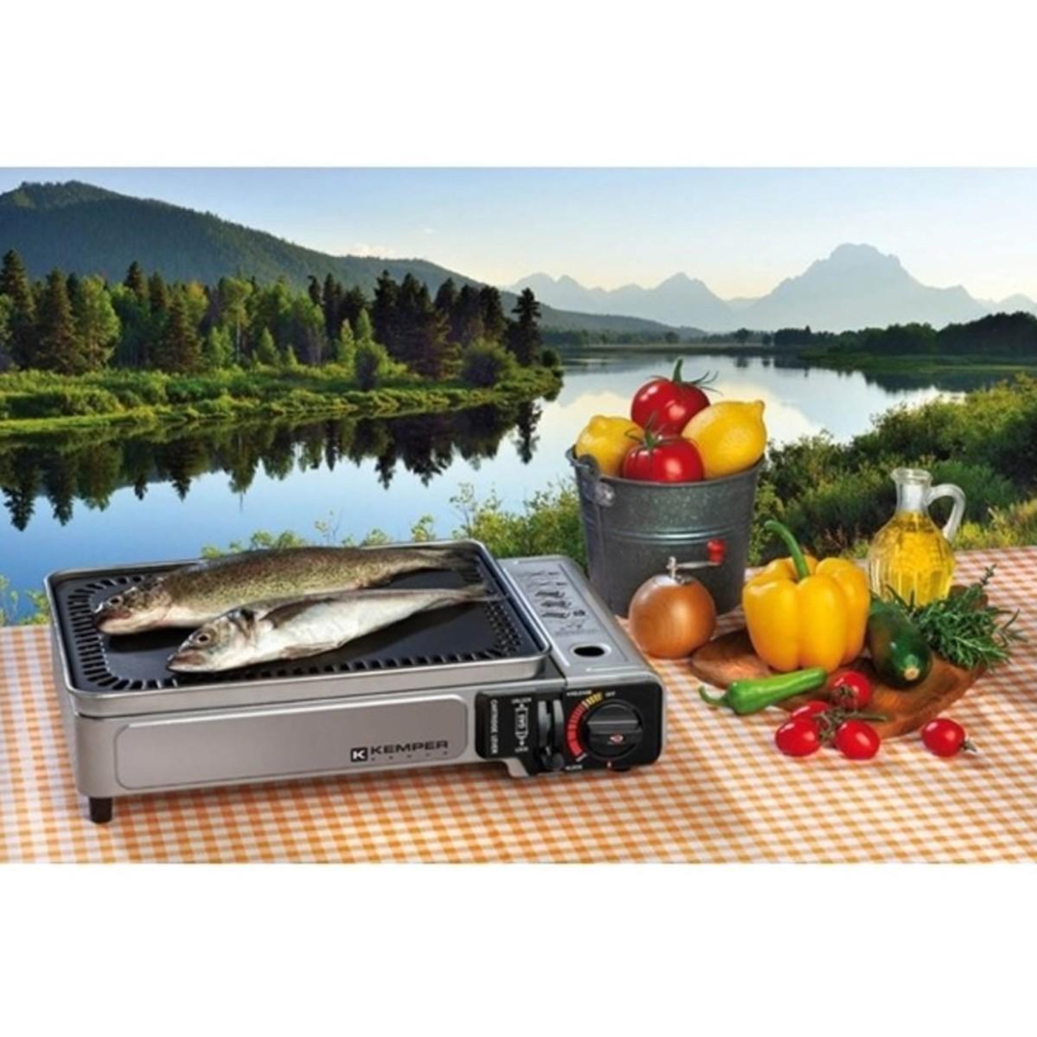 Voir la diapositive 6 : Kemper Plancha à gaz portable 2300W + 8 cartouches de gaz + Valise de transport KEMPER