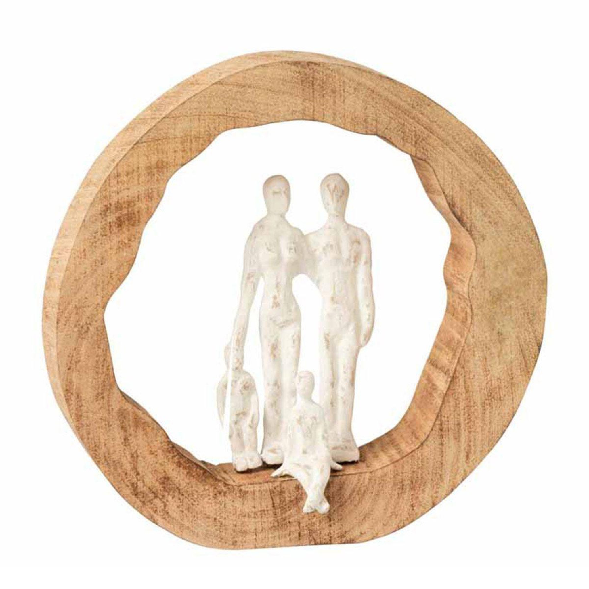 J-LINE Statue déco en bois  famille  29cm naturel