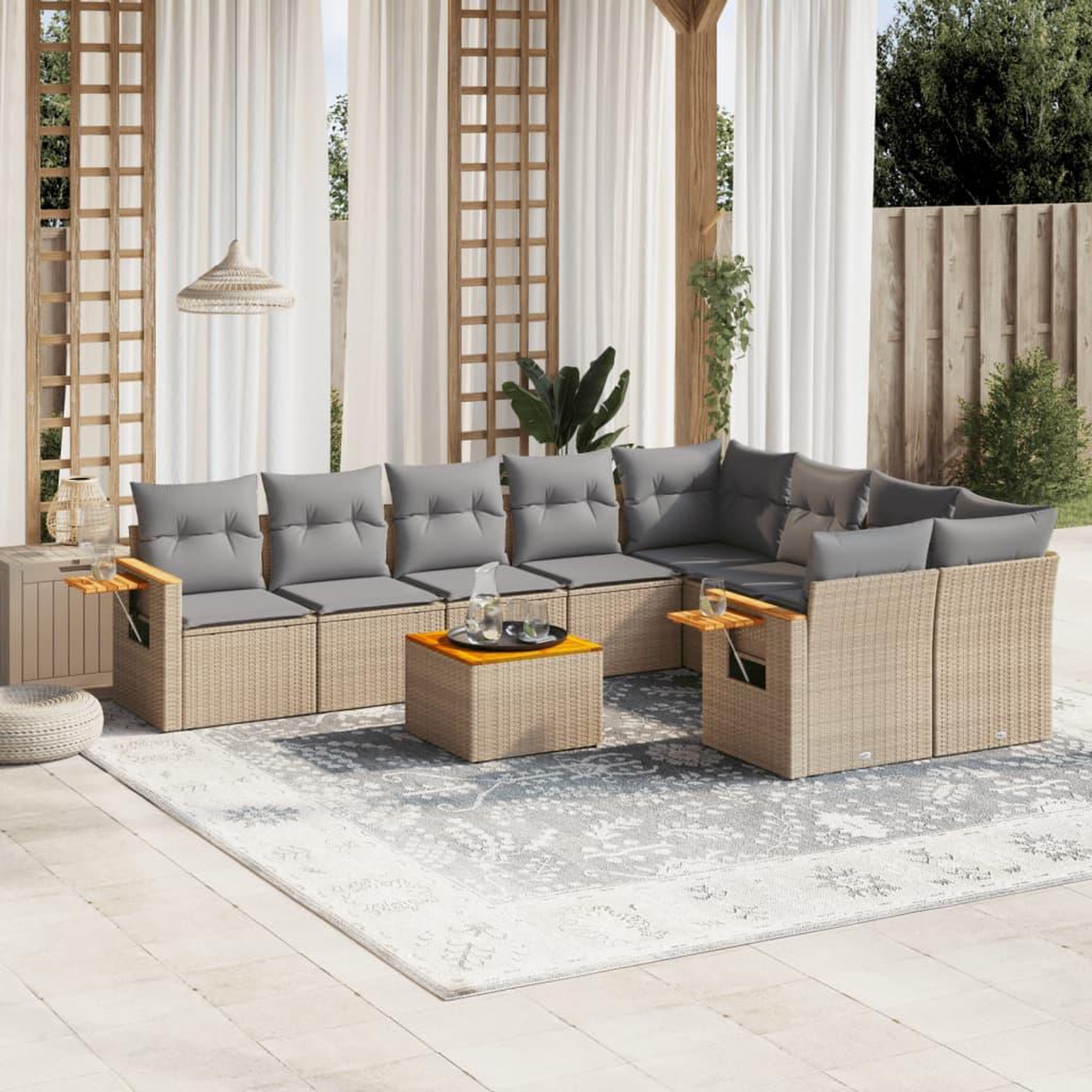 VIDAXL Salon de jardin avec coussins 10 pcs beige resine tressee