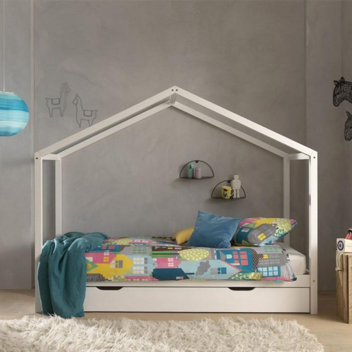 Paris Prix Lit Enfant Cabane & Tiroir  Dallas II  90x200cm Blanc