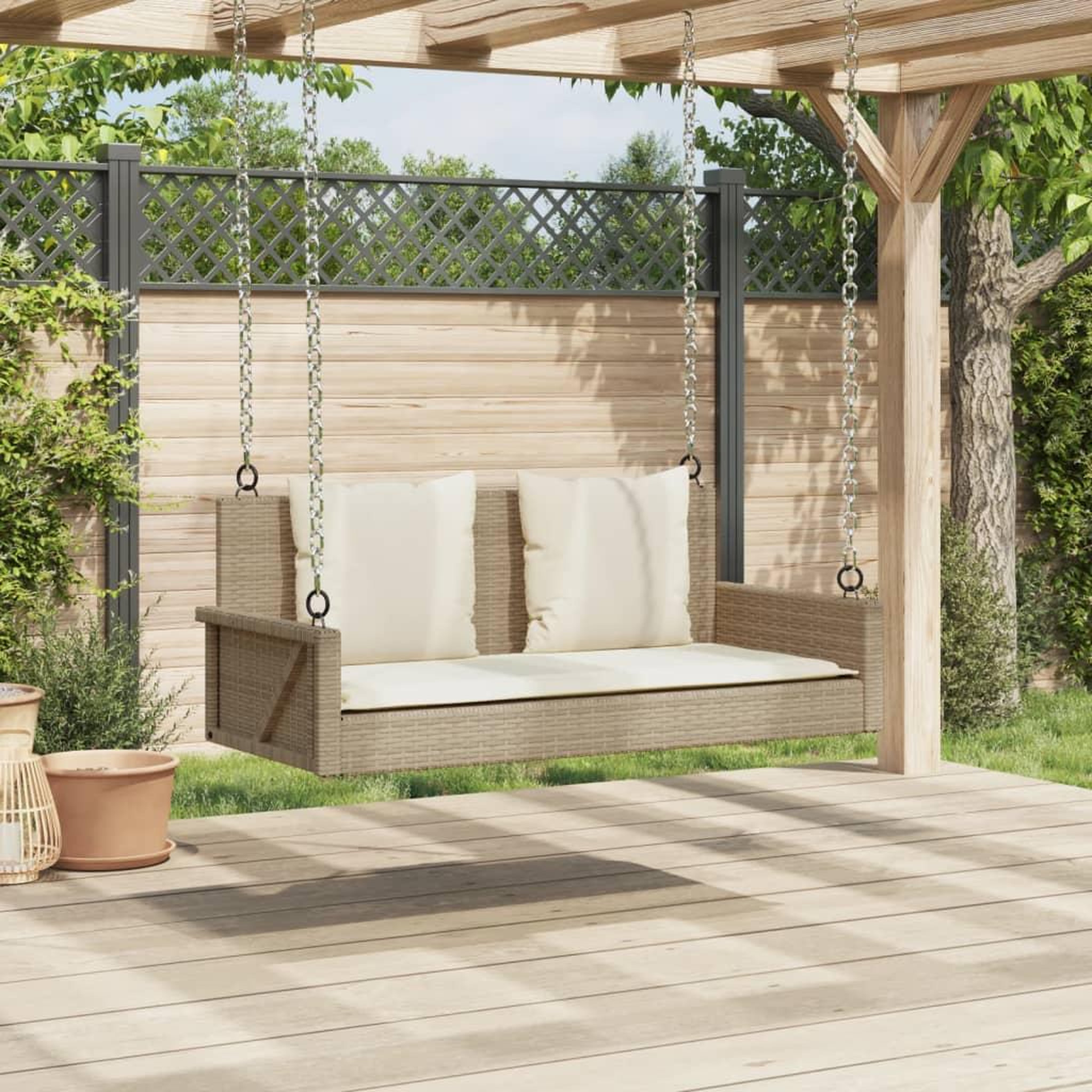 Voir la diapositive 3 : VIDAXL Balancelle avec coussins beige 119x56x48 cm resine tressee