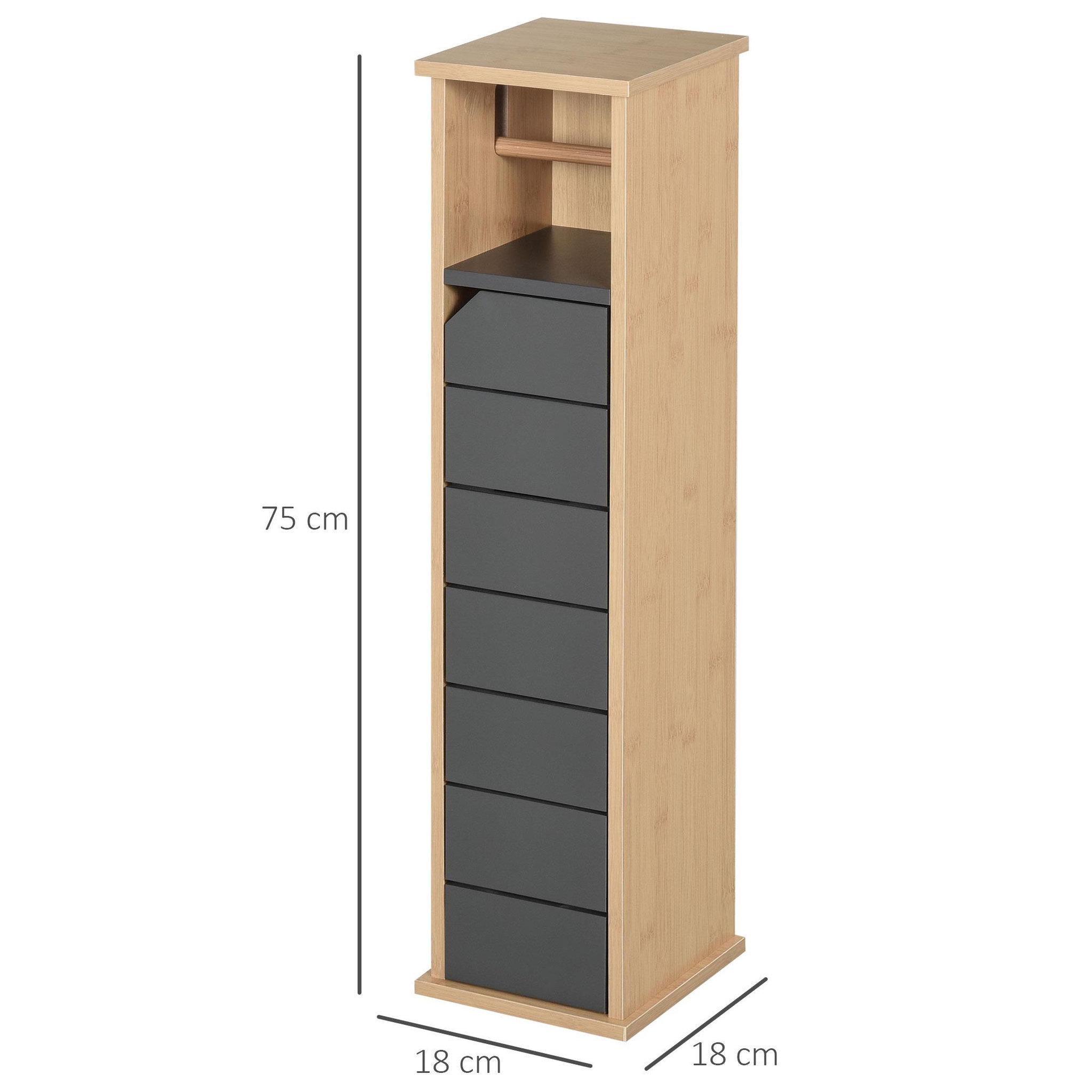 Voir la diapositive 3 : HOMCOM Support papier toilette - porte-papier toilette - armoire pour papier toilette - 2 niveaux + sortie papier mdf gris bambou