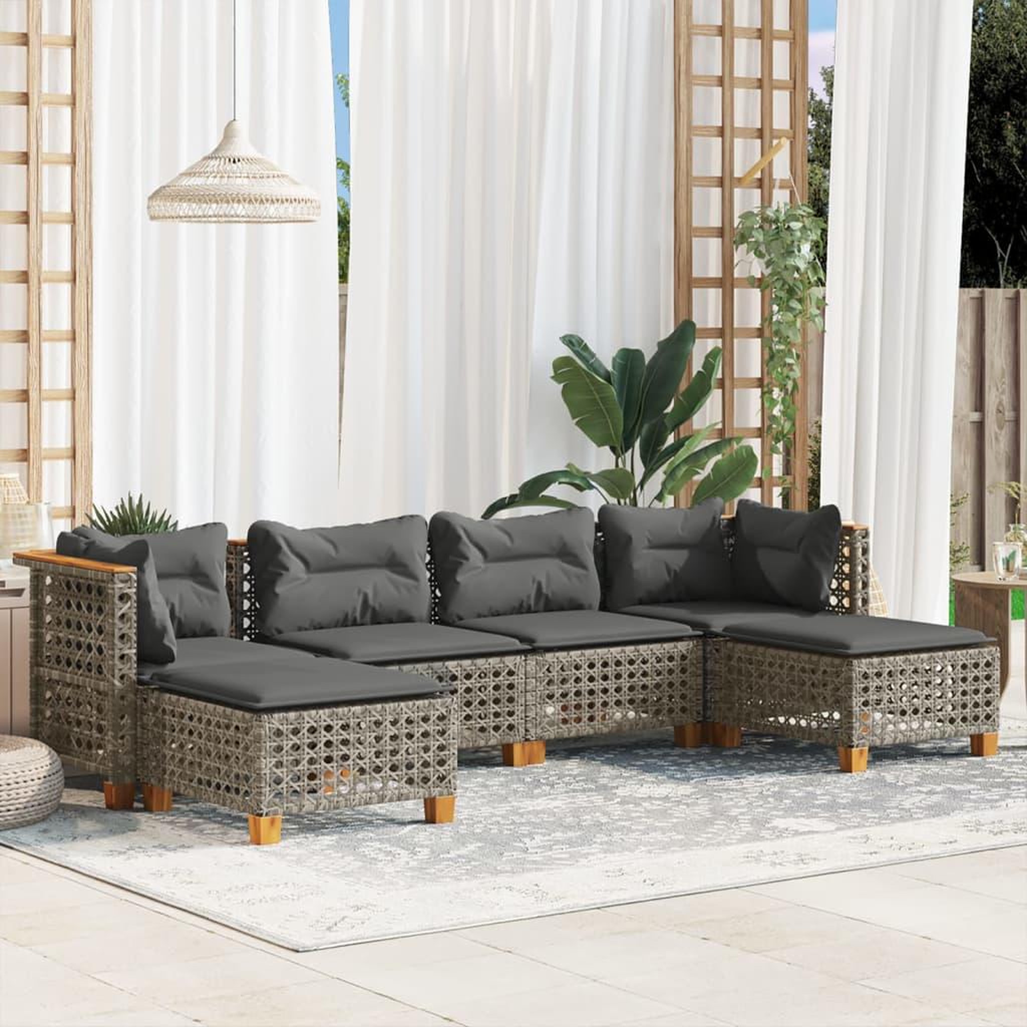 VIDAXL Salon de jardin 6 pcs avec coussins gris resine tressee