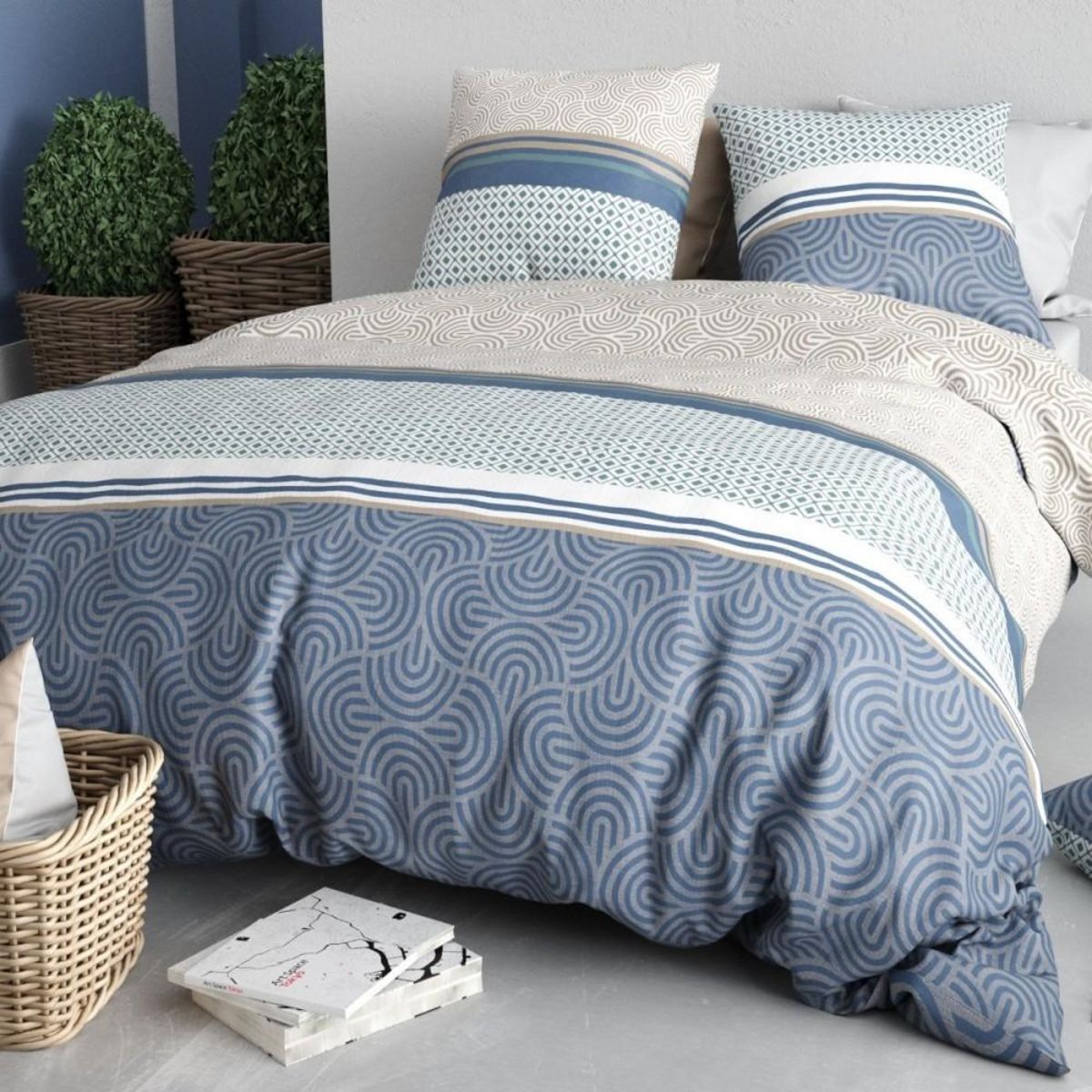 ATELIER DU COTON Housse de couette 240x220 + 2 taies en coton 57 fils