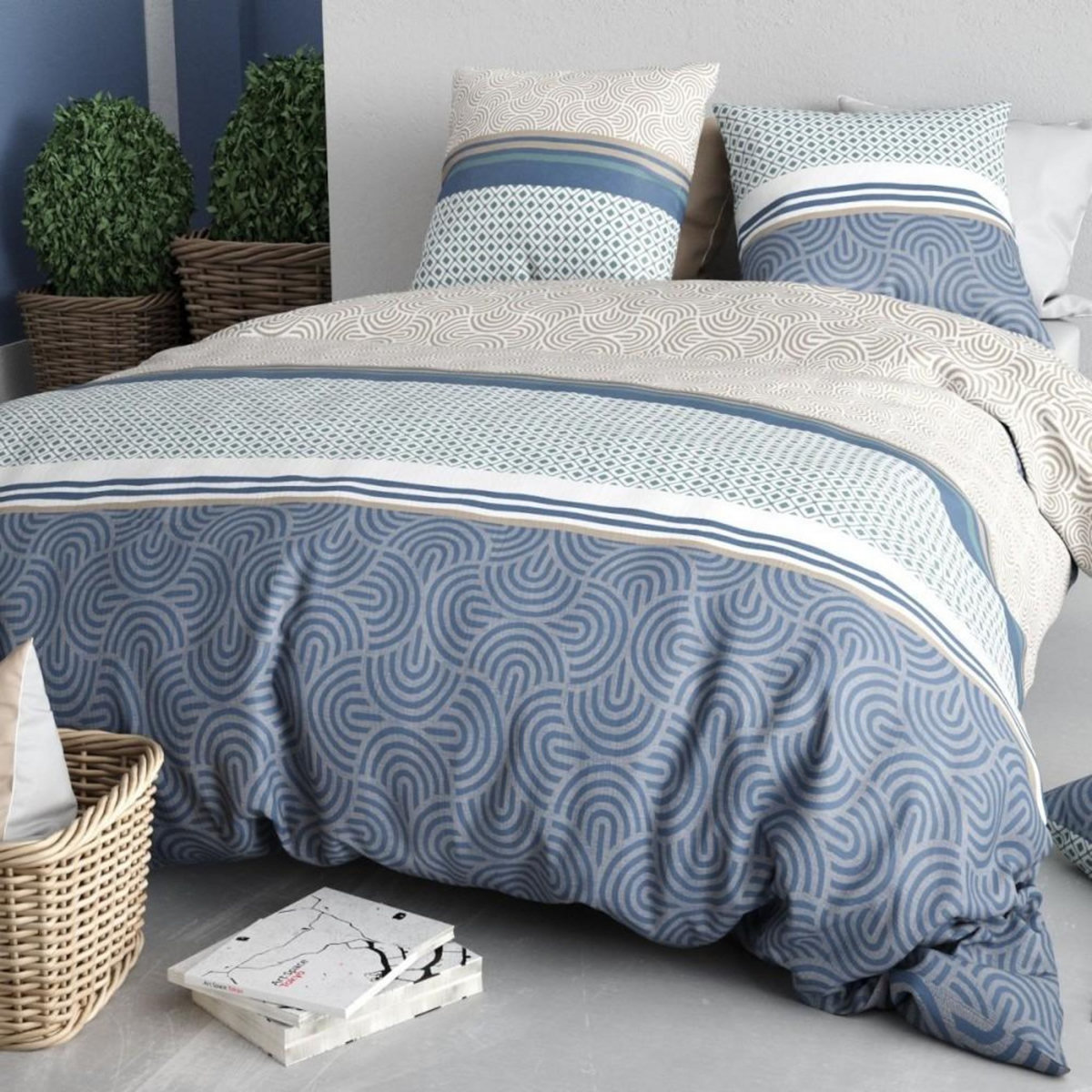 ATELIER DU COTON Housse de couette 240x220 + 2 taies en coton 57 fils