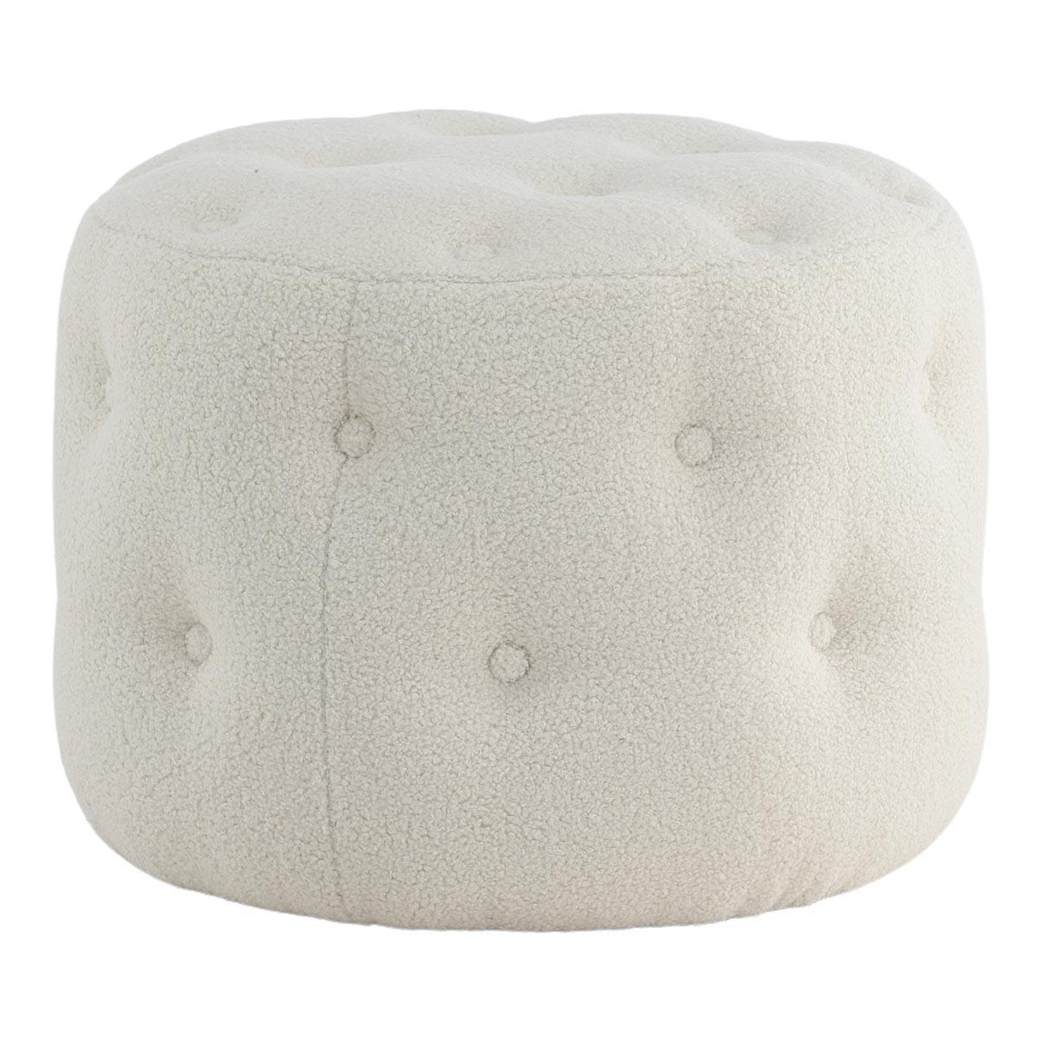 Paris Prix Pouf capitonné tissu bouclette  benjamin  55cm blanc