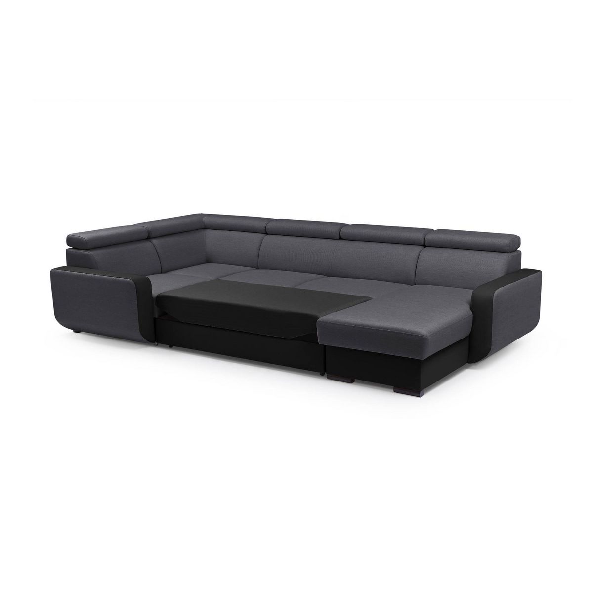 LISA DESIGN Dustin - canapé d'angle réversible panoramique en u - 7 places - convertible avec coffres - têtières réglables