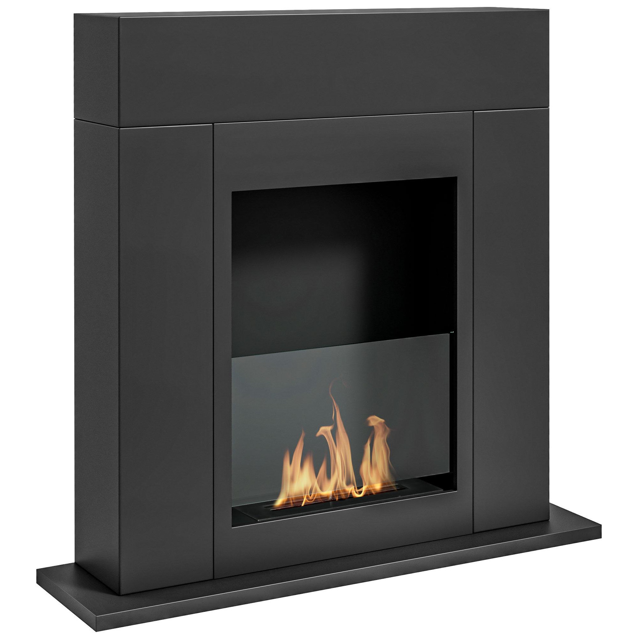 Voir la diapositive 1 : HOMCOM Cheminée bioéthanol design contemporain - brûleur 0,9 l - contrôle de flamme inclus - acier noir verre trempé