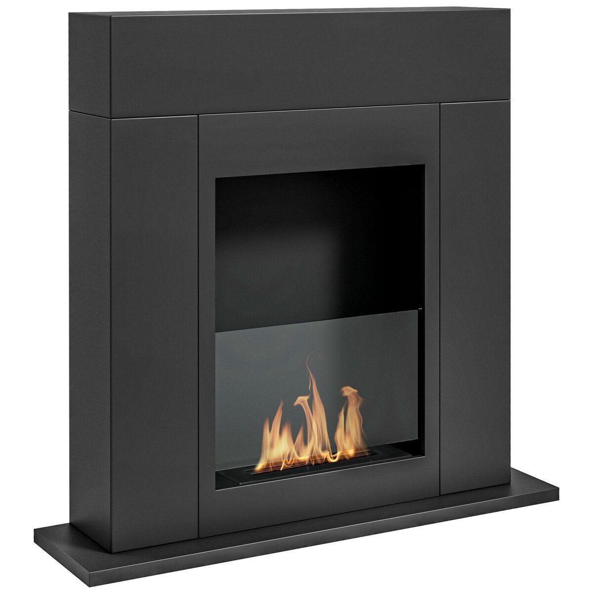 HOMCOM Cheminée bioéthanol design contemporain - brûleur 0,9 L - contrôle de flamme inclus - acier noir verre trempé