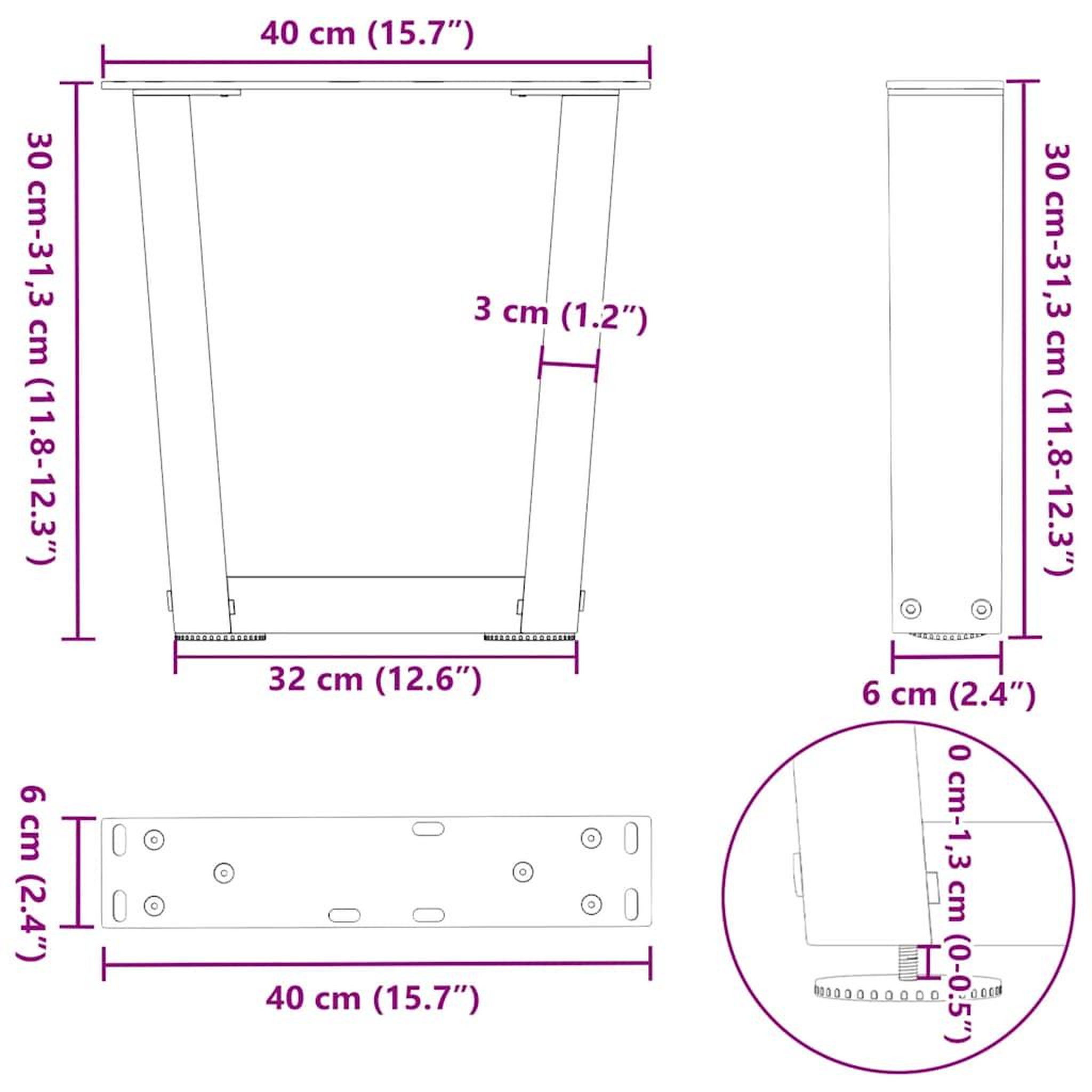 Voir la diapositive 6 : VIDAXL Pieds de table a manger forme V 2 pcs noir 40x(30-31,3)cm acier