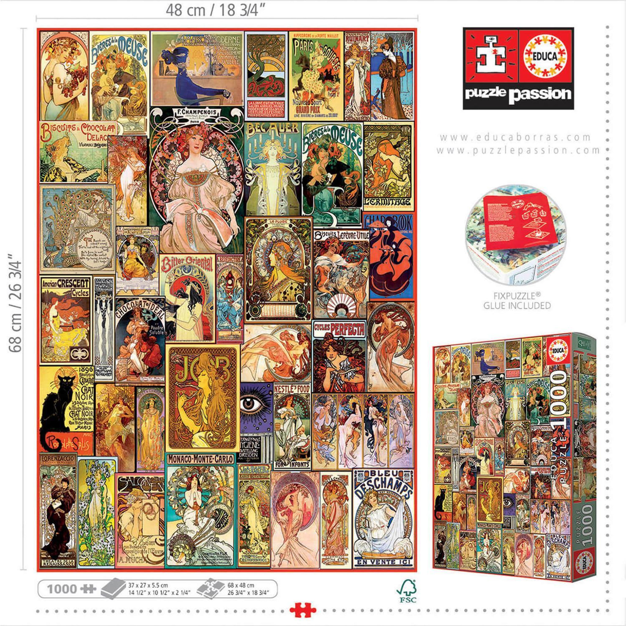 Voir la diapositive 2 : EDUCA Puzzle 1000 pièces : Collage Art Nouveau