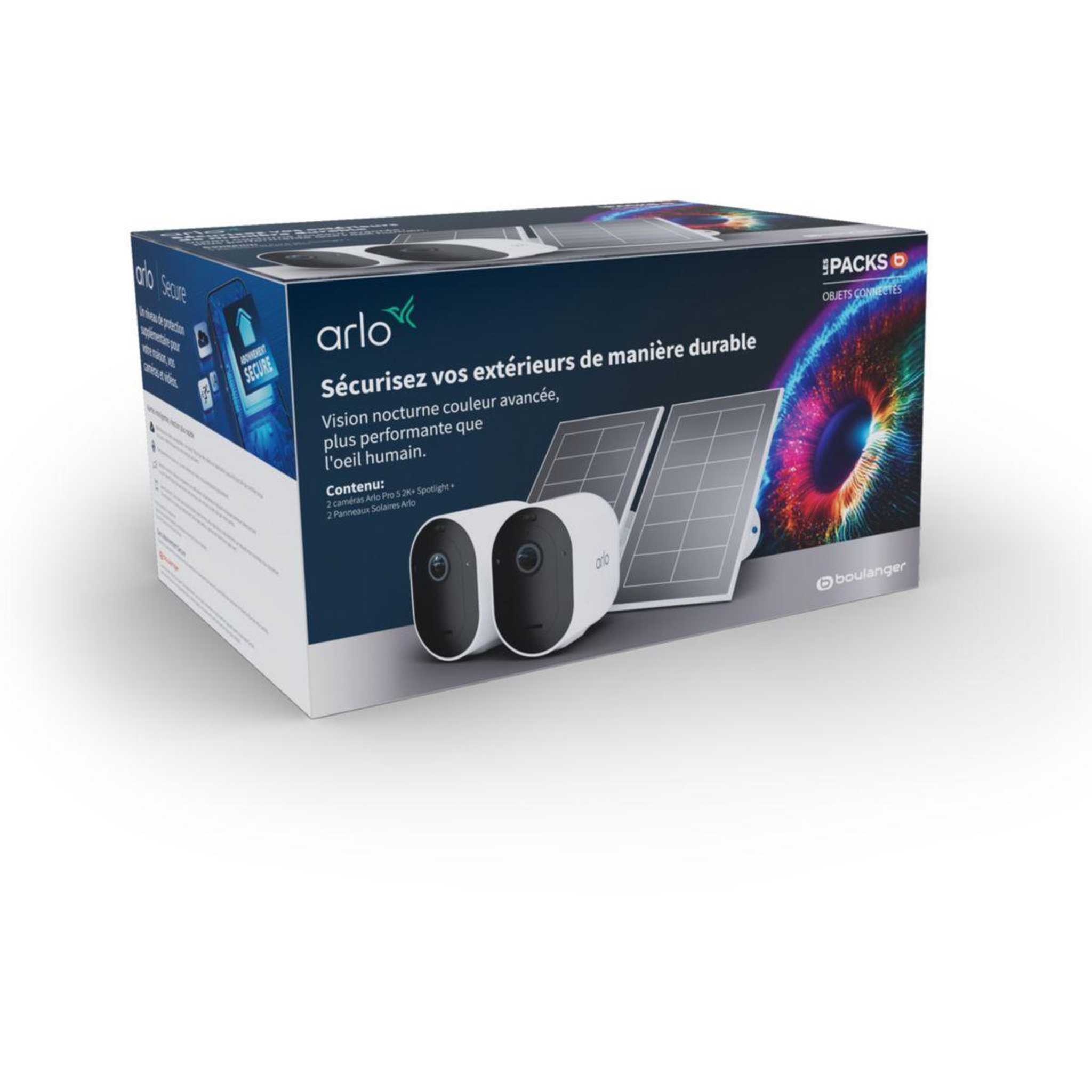Voir la diapositive 1 : ARLO Caméra de surveillance Pack 2 caméras Pro5 2K+ + 2 panneaux solaires