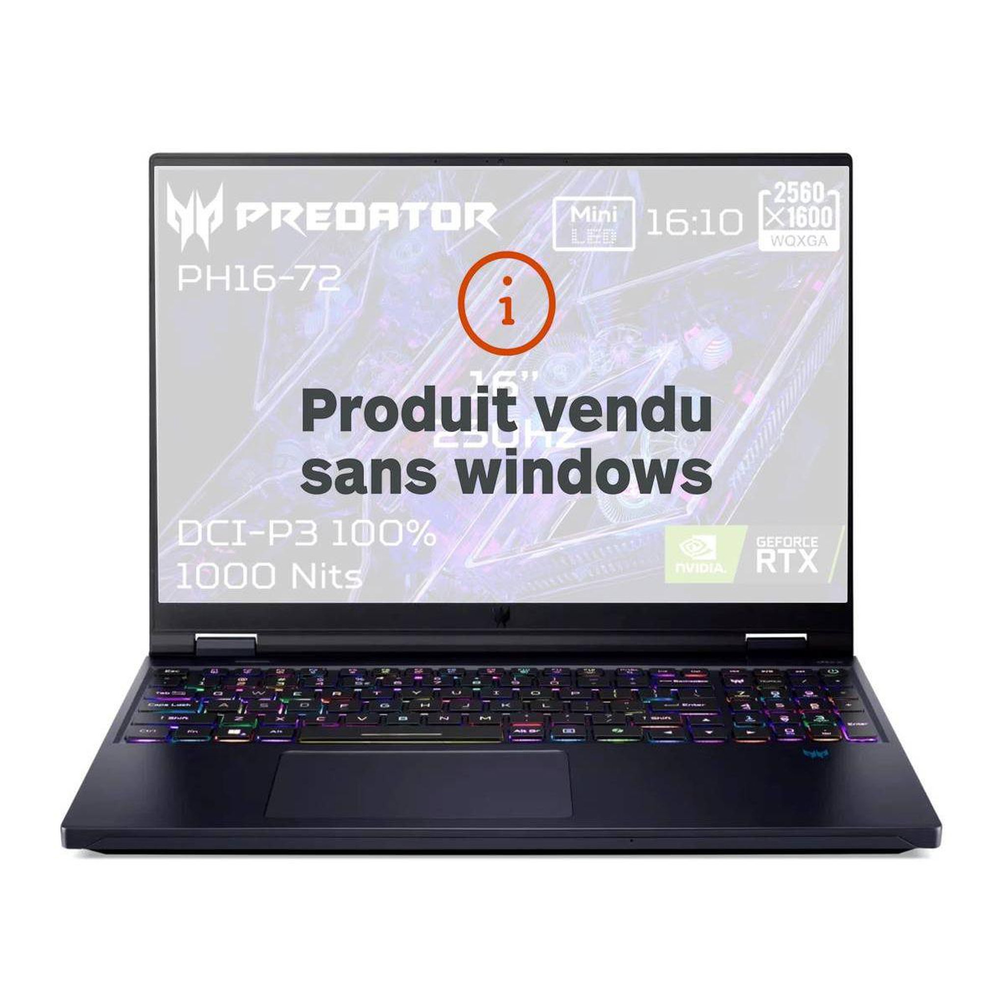 Voir la diapositive 1 : ACER PC Gamer Predator Helios 16 PH16-72-934J Sans OS