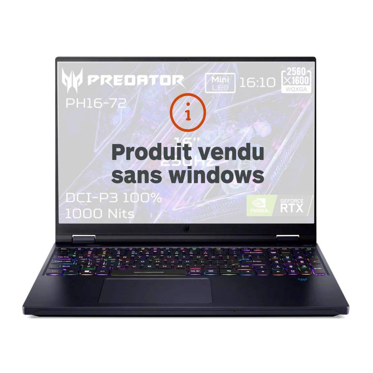 ACER PC Gamer Predator Helios 16 PH16-72-934J Sans OS