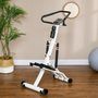 Voir la diapositive 2 : HOMCOM Stepper fitness pliable réglable - stepper avec guidon écran LCD multifonction porte-bouteille 2 roulettes acier blanc