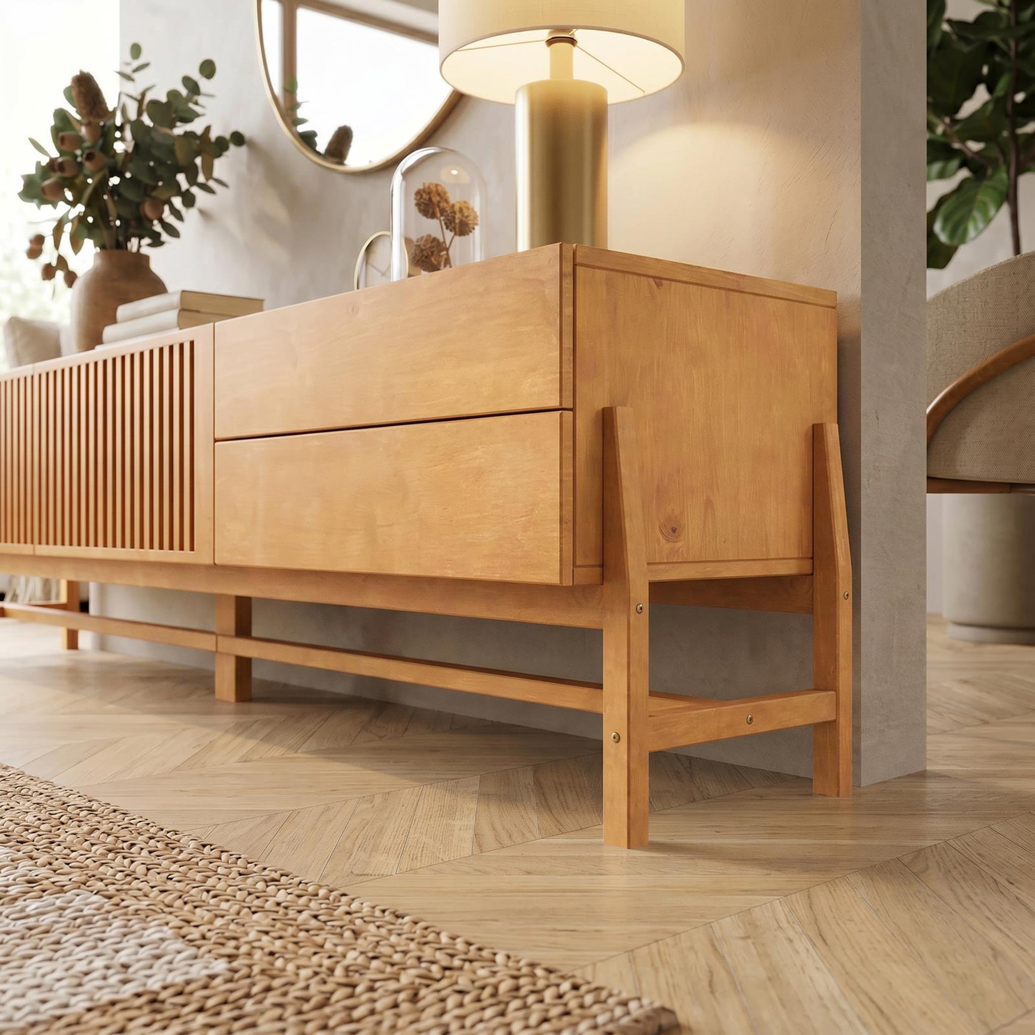 Voir la diapositive 5 : IDIMEX Meuble tv adamo l 220 cm 2 portes, 2 tiroirs en bois massif