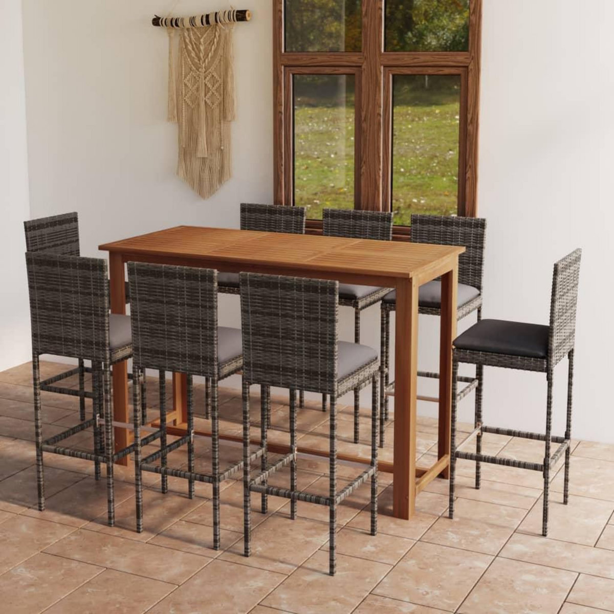 VIDAXL Ensemble de bar de jardin avec coussins 9 pcs Gris