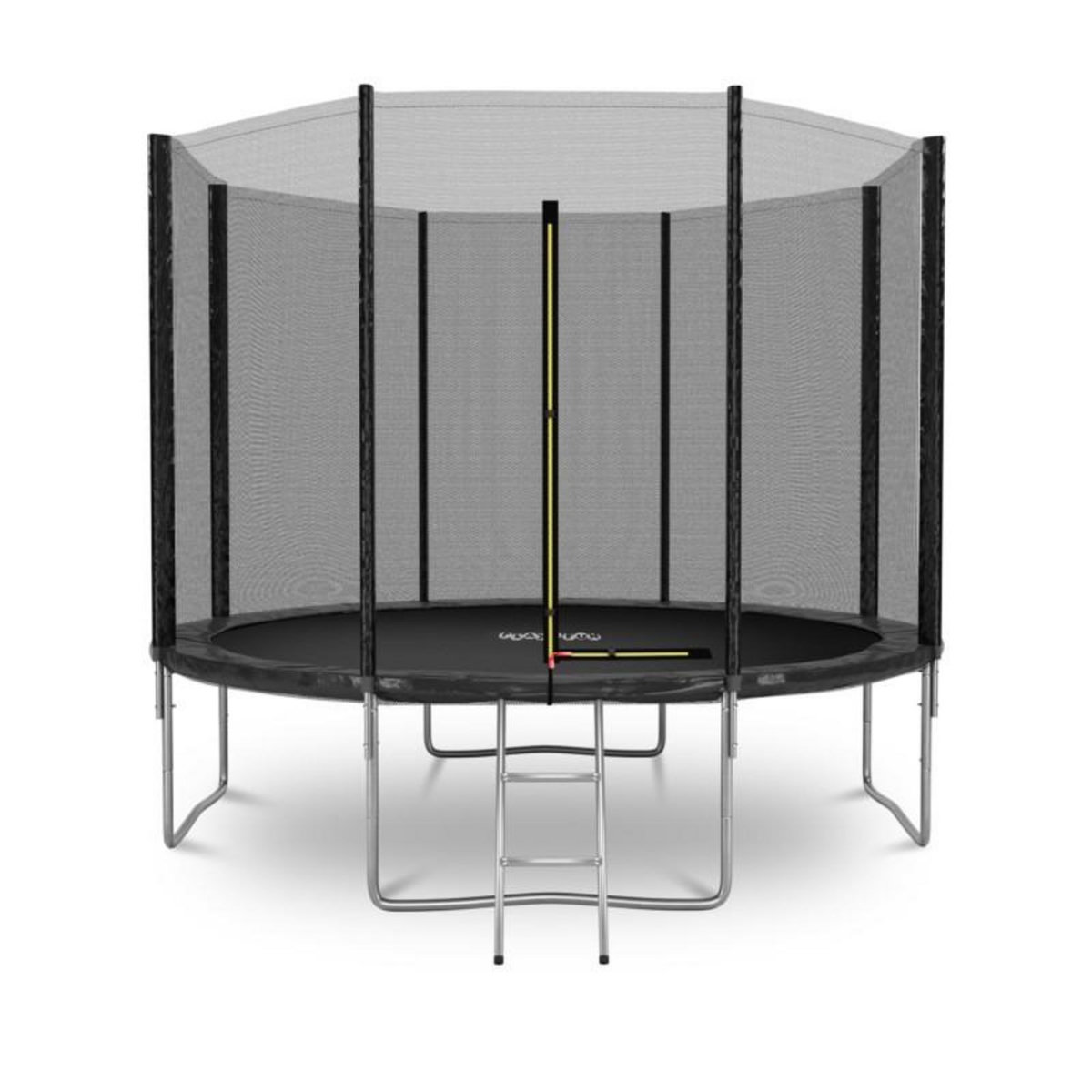 PLAY4FUN Trampoline de Jardin Deluxe ø305cm Noir - avec Filet de sécurité, Tapis de saut, Coussin de protection, Echelle