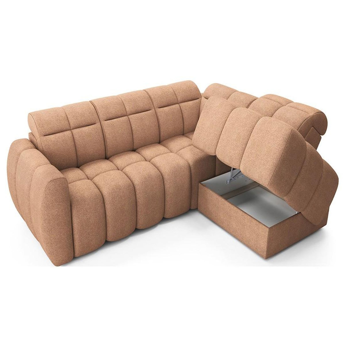 BEST MOBILIER Basile - canapé d'angle droit 4 places assise extensible électrique avec coffre en tissu texturé