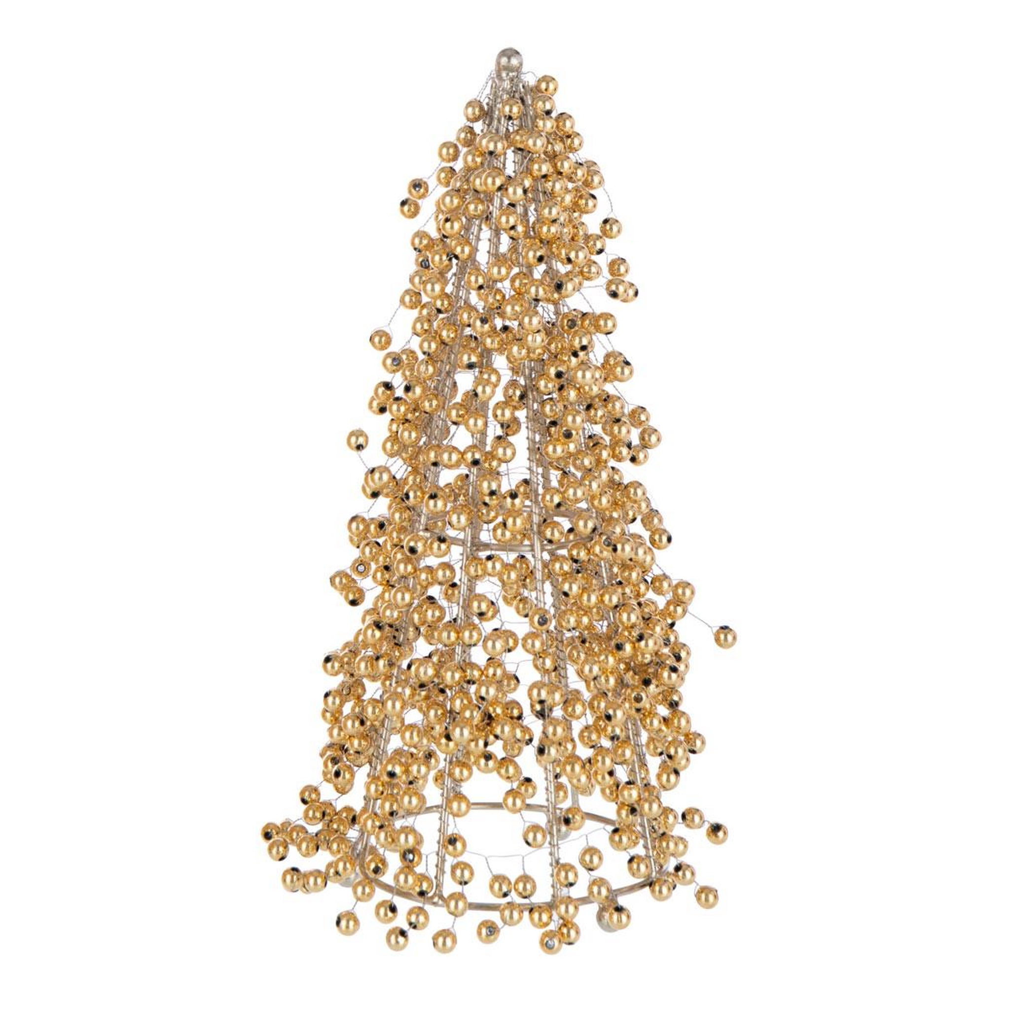 J-LINE Cône déco design  perles  25cm doré