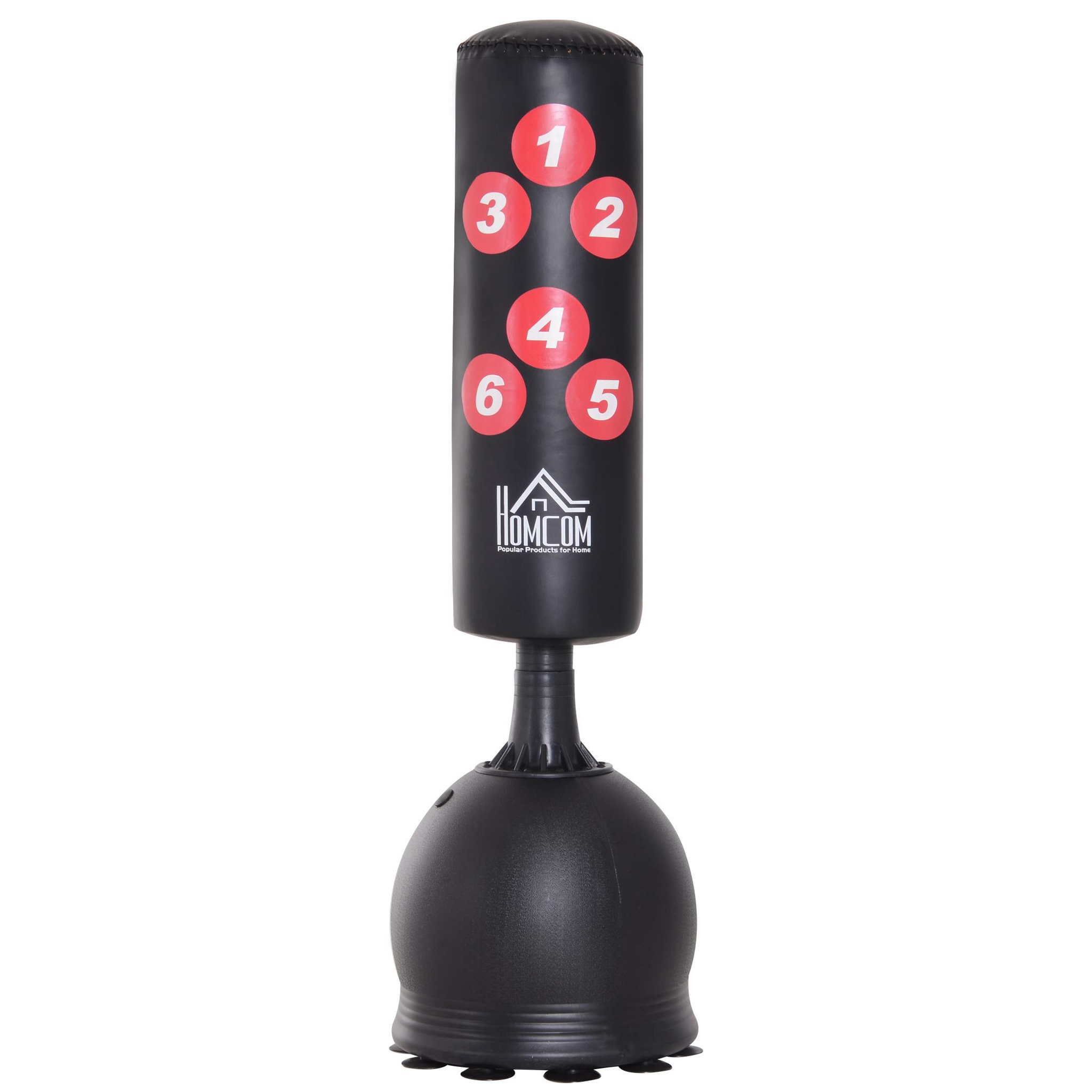 Voir la diapositive 1 : HOMCOM HOMCOM Sac de frappe boxe sur pied punching ball autoportant adulte enfant H1,65 m cibles de touche ventouses antidérapantes noir rouge