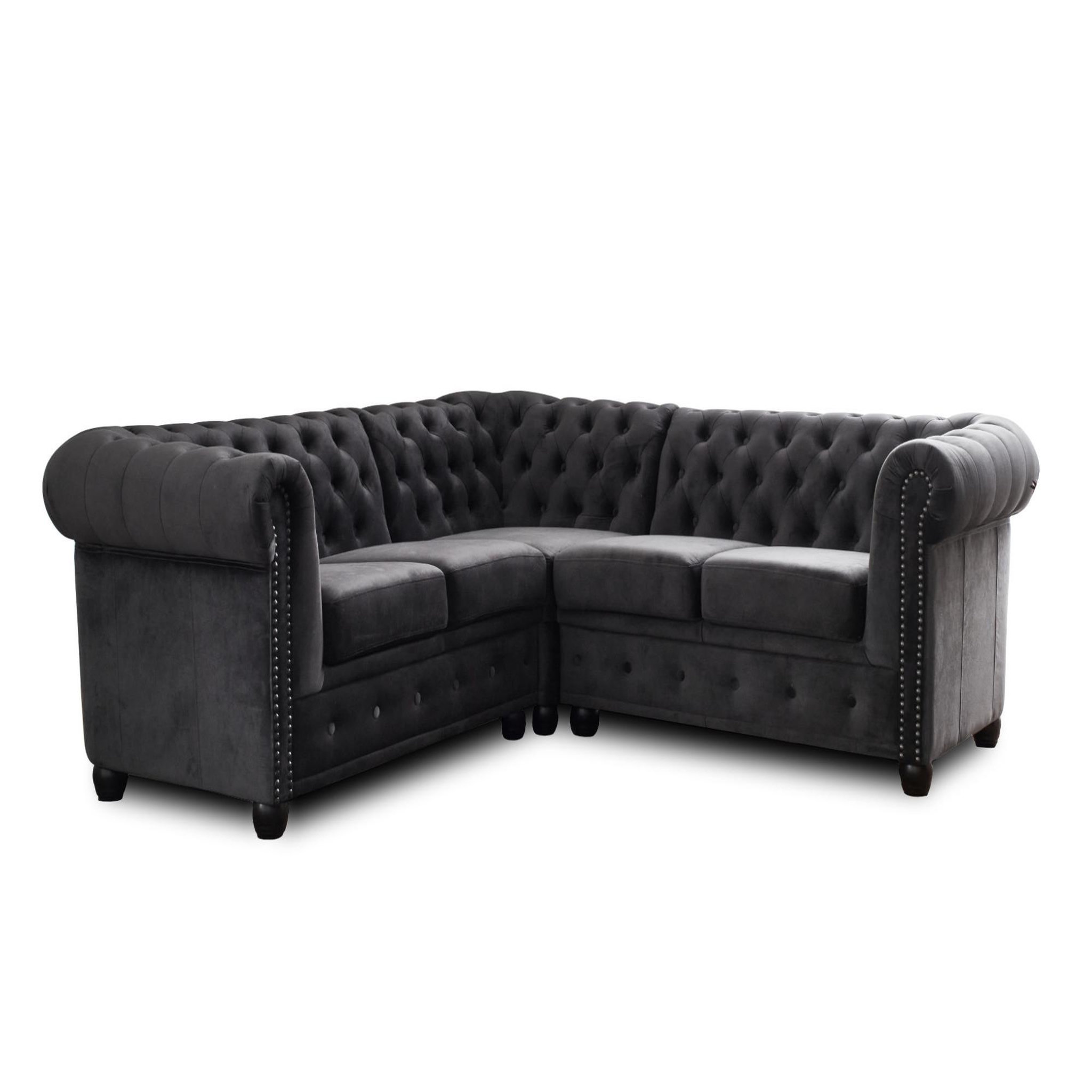 BEST MOBILIER William - canapé chesterfield d'angle réversible - 5 places - en velours. Coloris disponibles : Jaune, Bleu, Gris, Vert