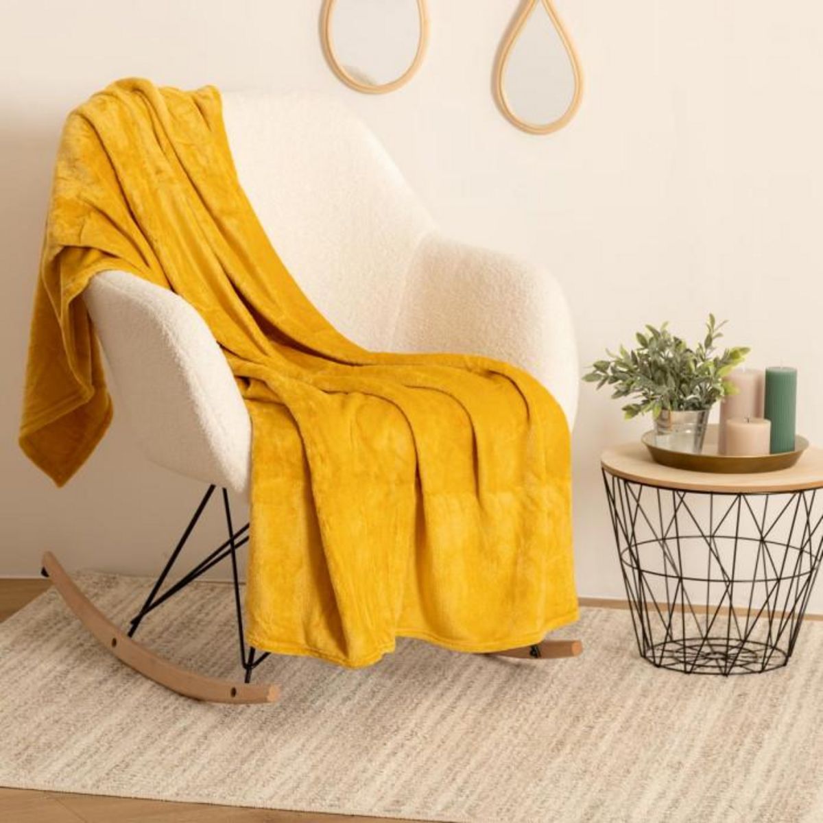 ATMOSPHERA Plaid Doux Uni  Flanel  125x150cm Ocre