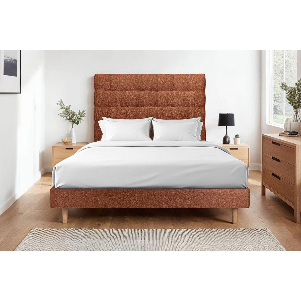 Sommeil de Plomb Lit avec tête de lit capitonnée bouclette et sommier kit - Hauteur totale : 29cm