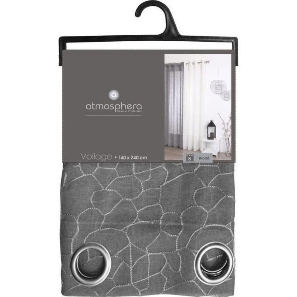 ATMOSPHERA Rideau Voilage  Brodé  140x240cm Gris