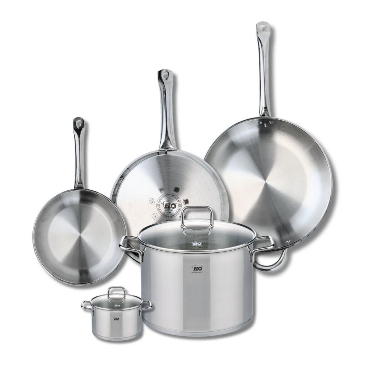 ELO Ensemble de 3 Poêles de cuisson 24, 28 et 32 cm et 2 faitouts 12 et 26 cm Elo Profi Citrin