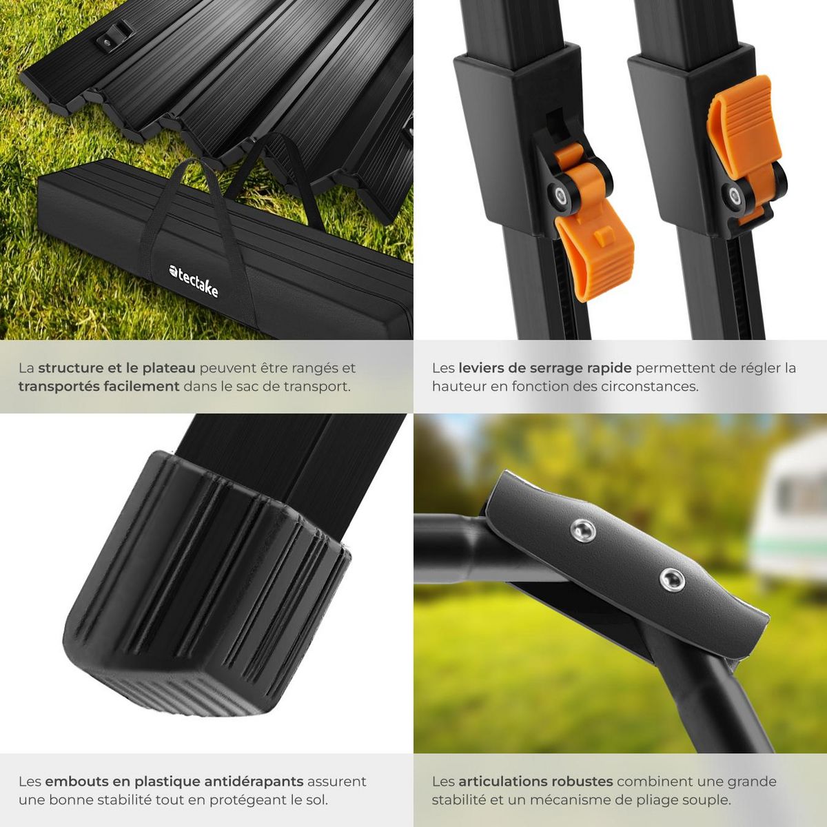 tectake Table de camping pliable noir