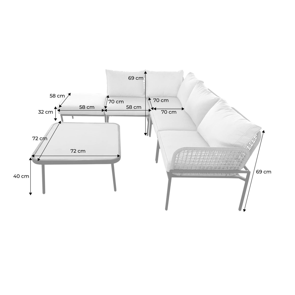 SWEEEK Salon de jardin d'angle en acier et cordes beige TALIA. 5 personnes