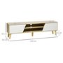 Voir la diapositive 3 : HOMCOM Meuble TV bas sur pied style scandinave 2 portes 2 niches piètement effilé incliné bois panneaux blanc aspect chêne clair