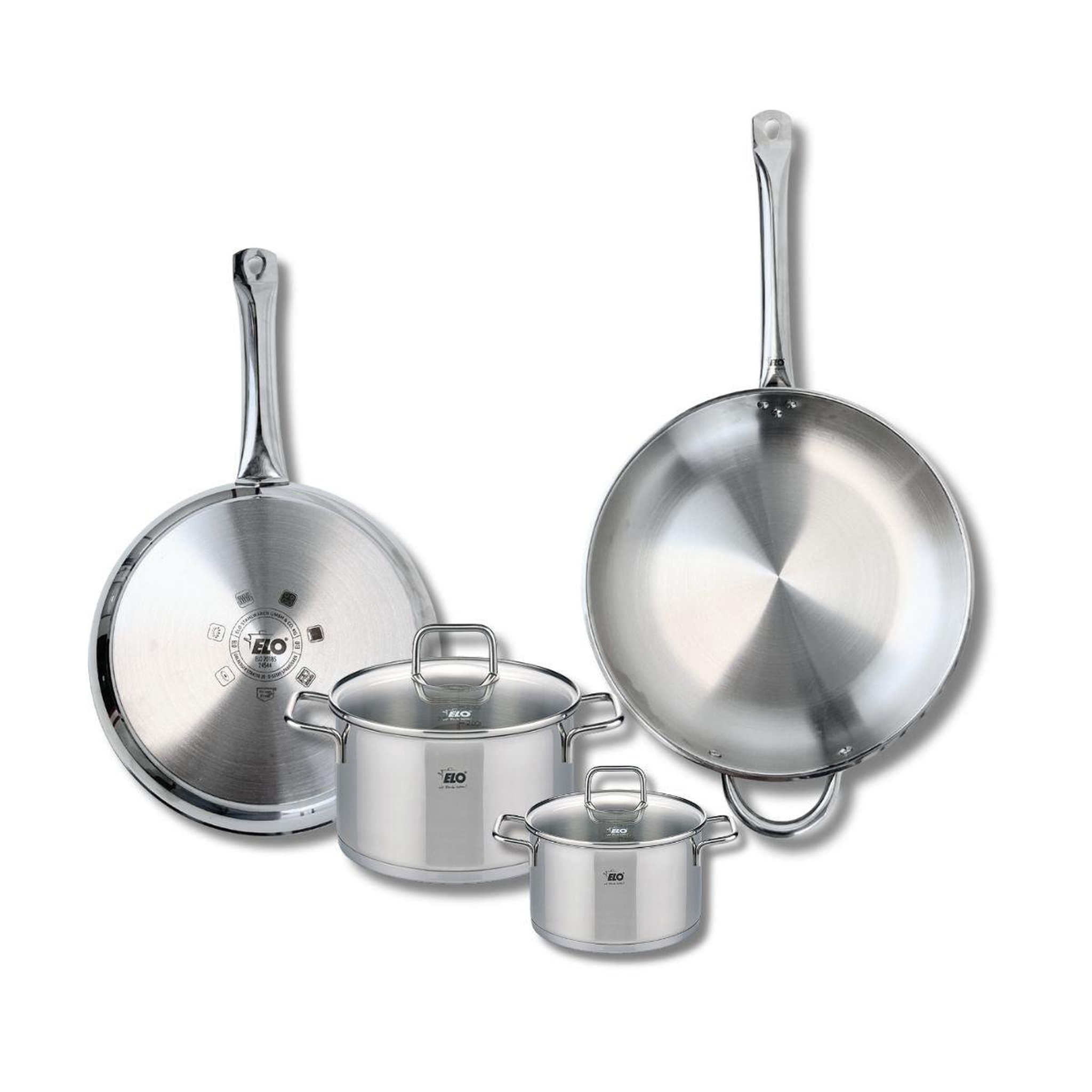 ELO Ensemble de 2 poêles de cuisson 28 et 32 cm et 2 faitouts 14 et 20 cm elo profi citrin