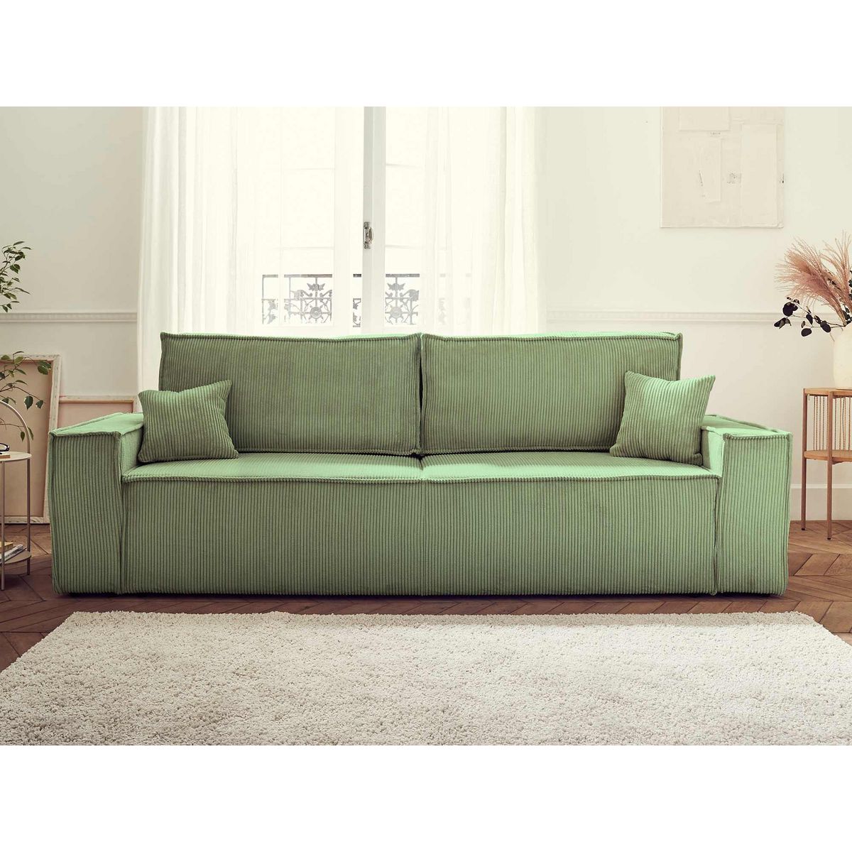 BEST MOBILIER Dellia - canapé 3 places convertible - avec coffre - en velours côtelé - style contemporain