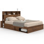 Voir la diapositive 1 : ID MARKET Lit double CLEM avec rangements + tête de lit et sommier 140 x 190 cm effet noyer