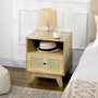 Voir la diapositive 2 : HOMCOM Chevet style bohème - table de nuit design - tiroir, niche - aspect bois manguier rotin
