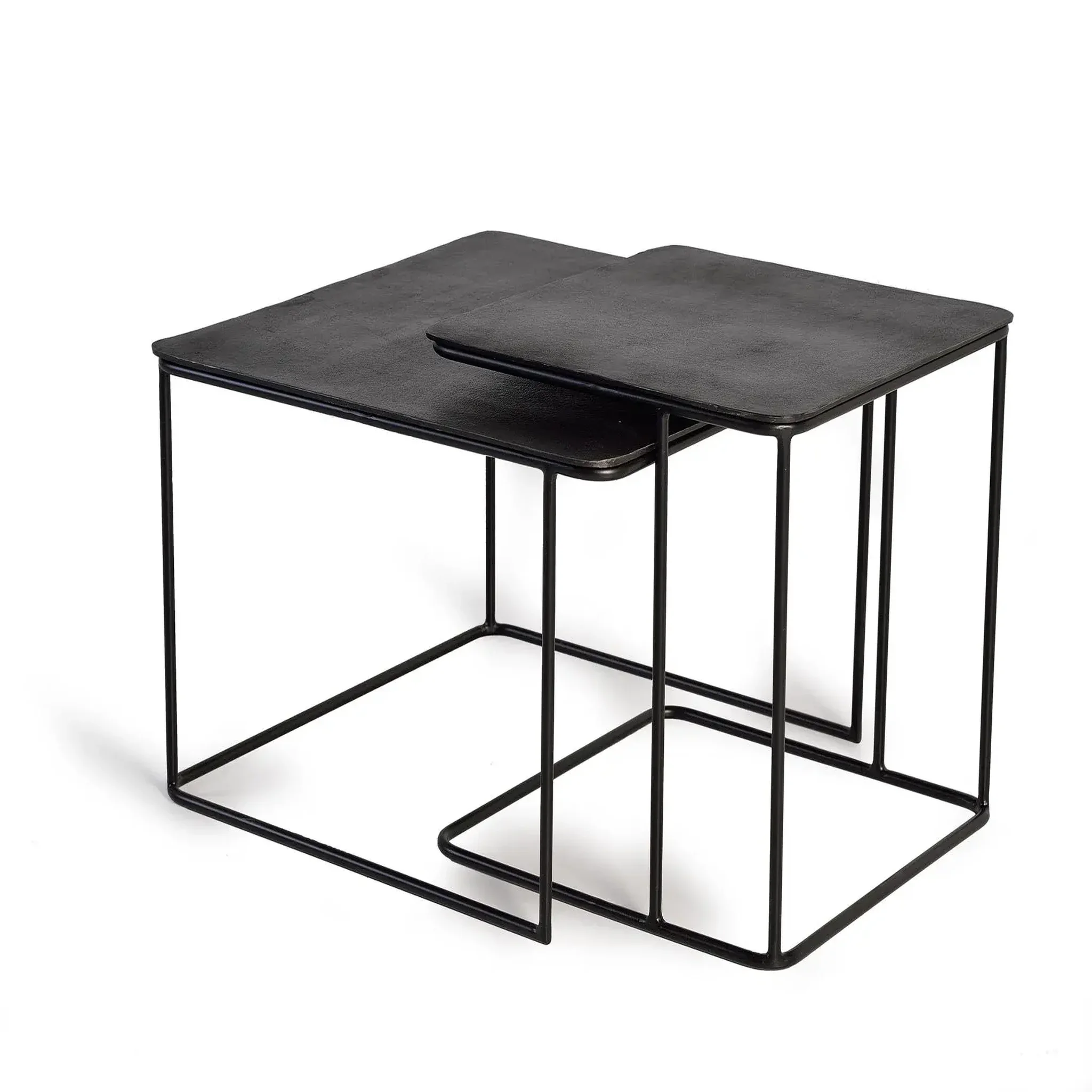 Voir la diapositive 2 : GINER Y COLOMER SL Lot de 2 tables basses de métal grand 62cm, petite 46 cm style industriel vintage