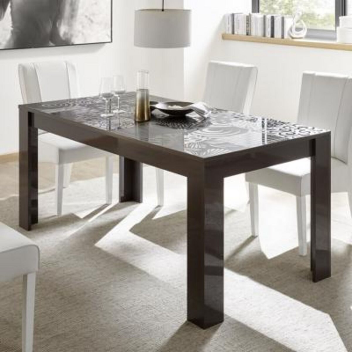 HAPPYMOBILI Table 180 cm gris laqué design MIRANO
