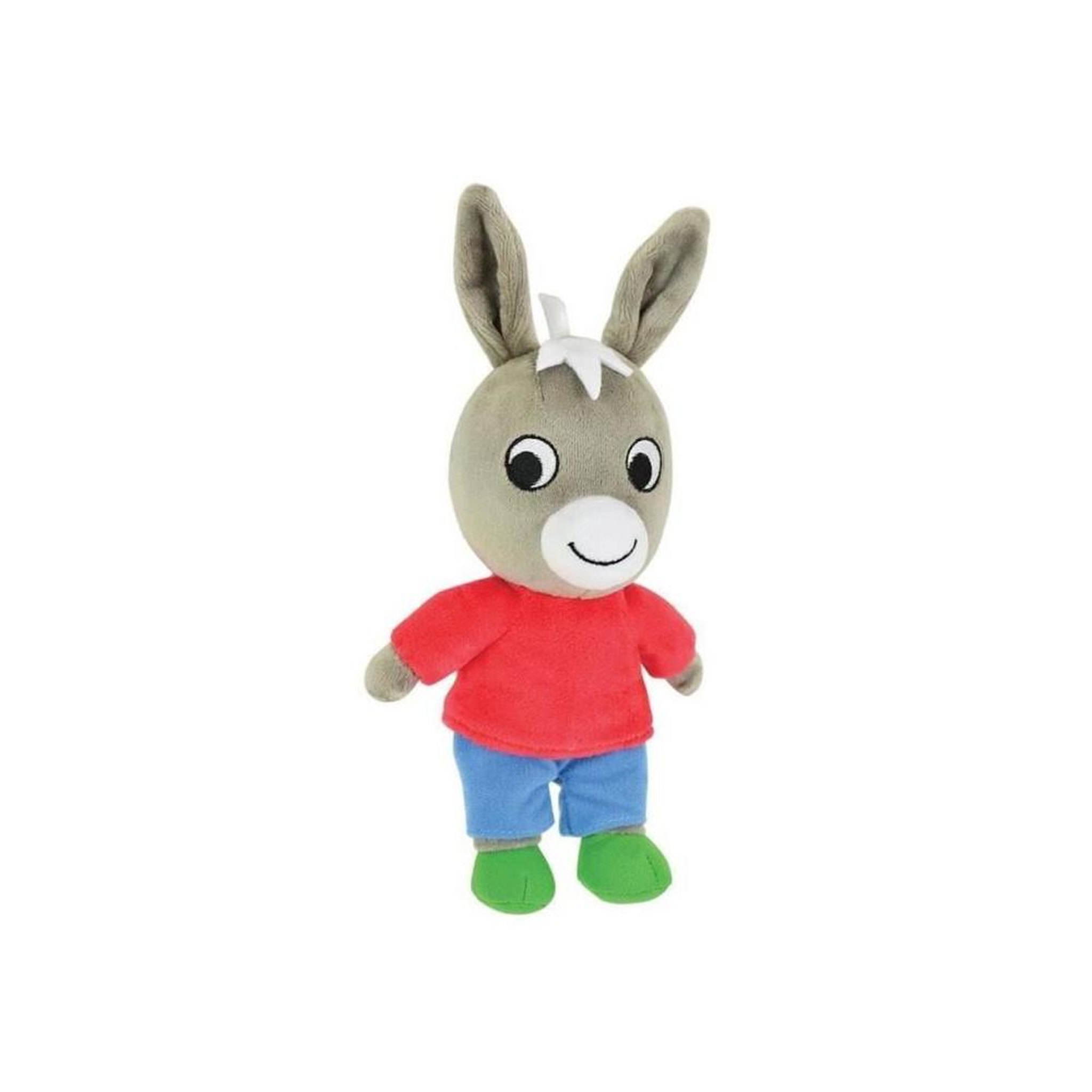 Voir la diapositive 3 : JEMINI Peluche Trotro bean bag 23 cm chemise rouge, pantalon bleu et chaussures vertes, détails brodés, 100 % polyester, lavable en machine à 30 °C
