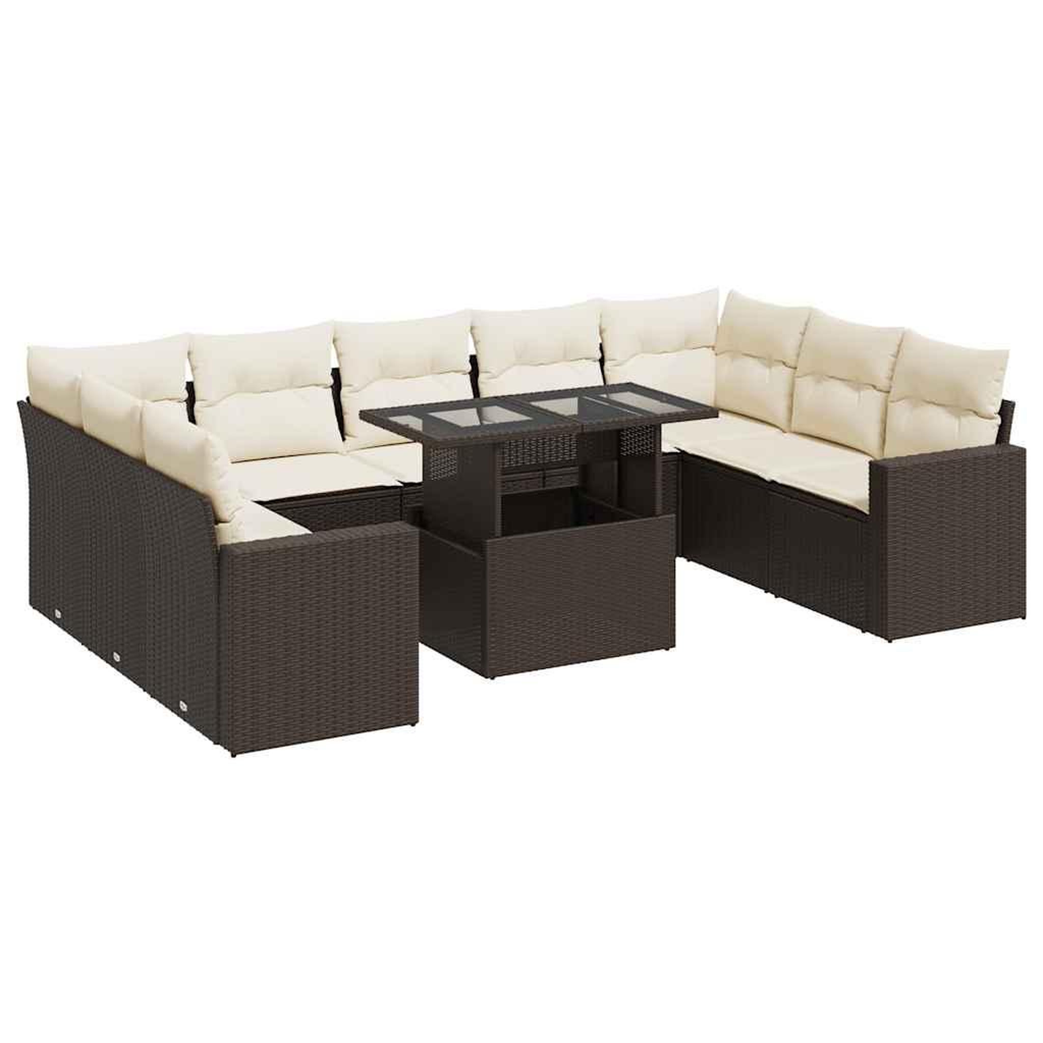 Voir la diapositive 2 : VIDAXL Salon de jardin 10 pcs avec coussins marron resine tressee