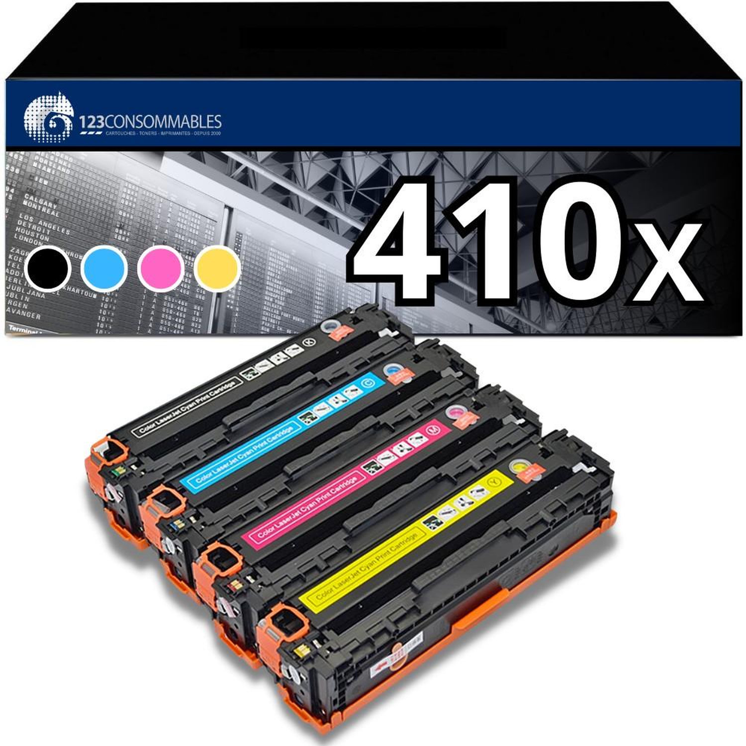 123CONSOMMABLES Toners compatible avec HP CF410A CF410X pour HP Color Laserjet Pro MFP M477fdw M477fnw M477fdn M452nw M377dw M452dn M452dw M477 M452 CyanJaune Neuf - vue 6